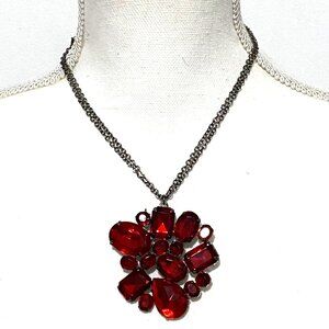 Candie's Red Faux Gem Cluster Statement Necklace Bold Color Fashion Jewelry